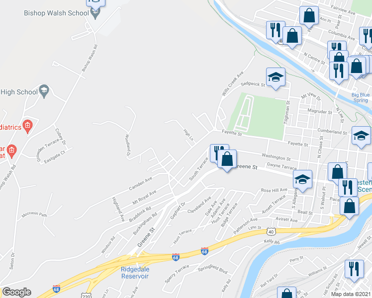 map of restaurants, bars, coffee shops, grocery stores, and more near 741 Fayette Street in Cumberland