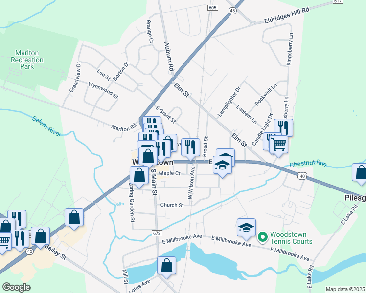 map of restaurants, bars, coffee shops, grocery stores, and more near 32 Bowen Avenue in Woodstown