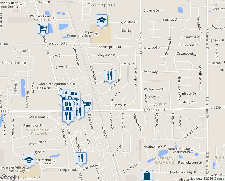 map of restaurants, bars, coffee shops, grocery stores, and more near 7781 Hollybrook Ln in Southport