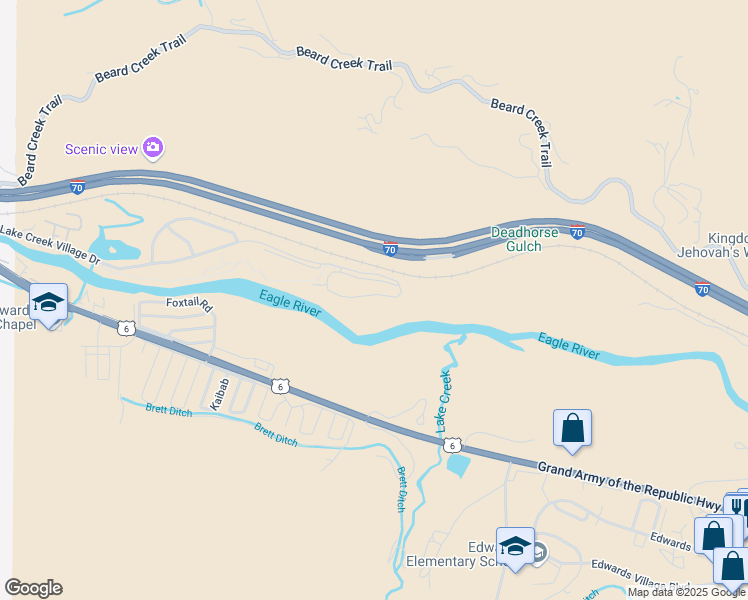 map of restaurants, bars, coffee shops, grocery stores, and more near 407 Crazy Horse Circle in Edwards