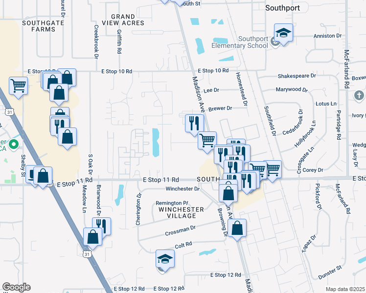 map of restaurants, bars, coffee shops, grocery stores, and more near 1929 Lisa Walk Drive in Indianapolis