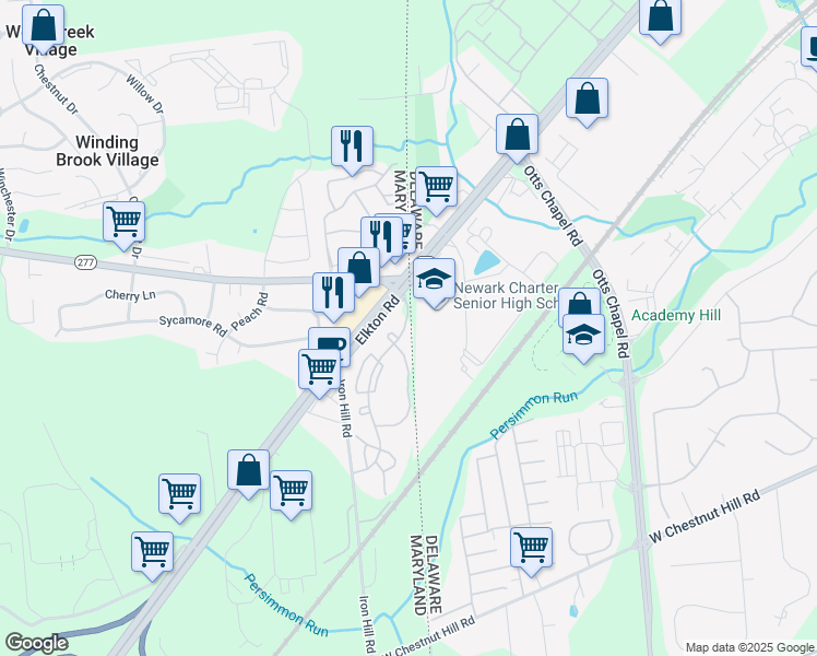 map of restaurants, bars, coffee shops, grocery stores, and more near 4301 Stone Gate Boulevard in Elkton