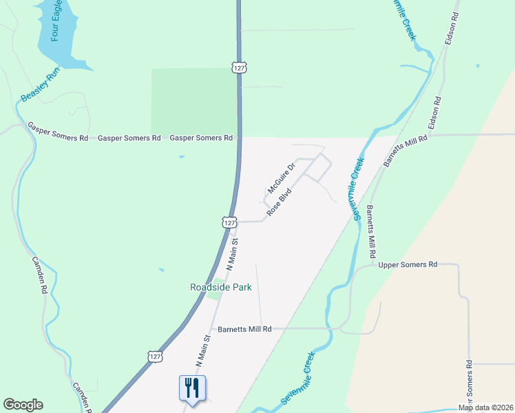 map of restaurants, bars, coffee shops, grocery stores, and more near 599 Ira Way in Camden