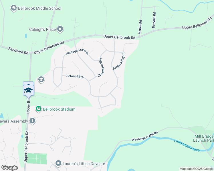 map of restaurants, bars, coffee shops, grocery stores, and more near 1368 North Church Drive in Bellbrook