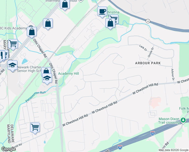 map of restaurants, bars, coffee shops, grocery stores, and more near 8 Penn State Drive in Newark