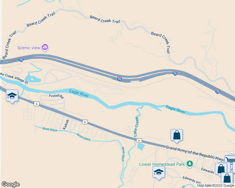 map of restaurants, bars, coffee shops, grocery stores, and more near 407 Crazy Horse Circle in Edwards