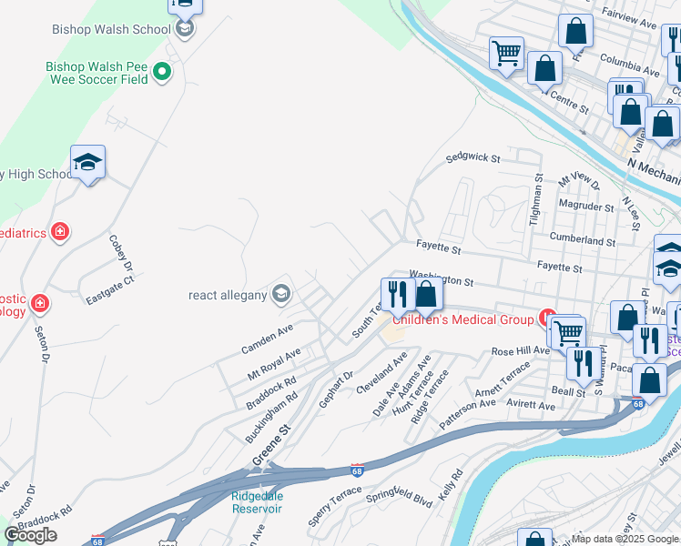 map of restaurants, bars, coffee shops, grocery stores, and more near 741 Fayette Street in Cumberland