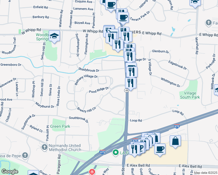 map of restaurants, bars, coffee shops, grocery stores, and more near 6507 Pond Ridge Drive in Centerville
