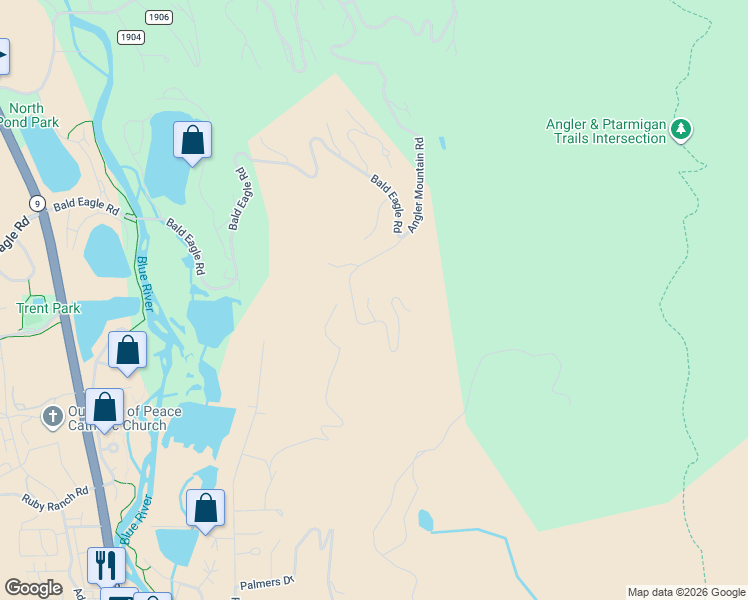 map of restaurants, bars, coffee shops, grocery stores, and more near Bald Eagle Road in Silverthorne