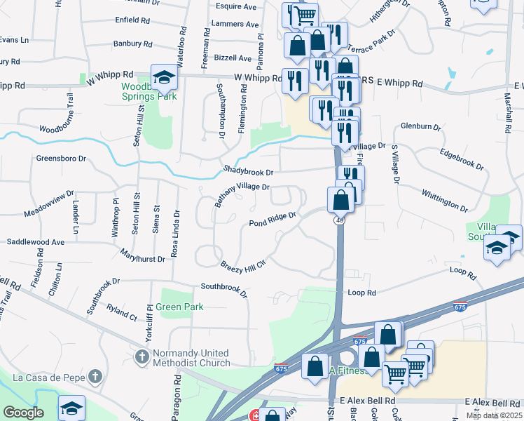 map of restaurants, bars, coffee shops, grocery stores, and more near 6507-6598 Pond Ridge Drive in Centerville
