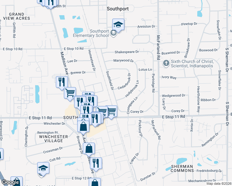map of restaurants, bars, coffee shops, grocery stores, and more near 7820 Hollybrook Lane in Southport