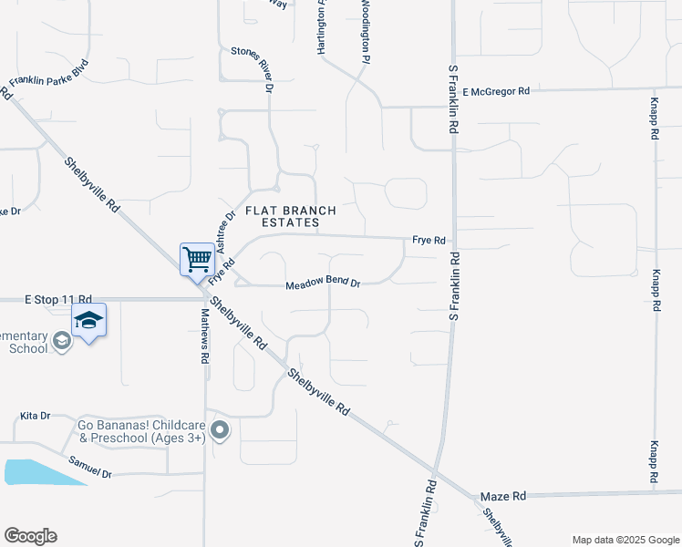 map of restaurants, bars, coffee shops, grocery stores, and more near 8110 Meadow Bend Drive in Indianapolis