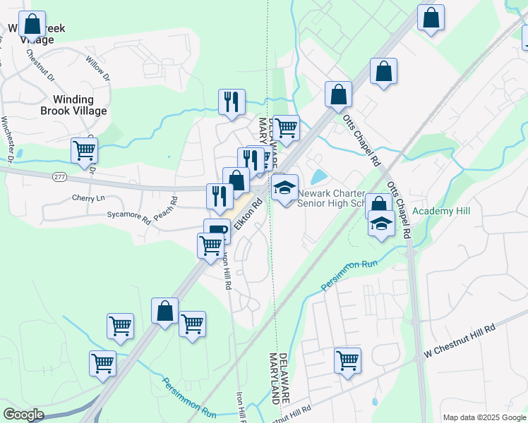 map of restaurants, bars, coffee shops, grocery stores, and more near 4301 Stone Gate Boulevard in Elkton