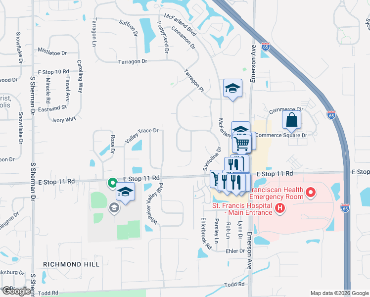 map of restaurants, bars, coffee shops, grocery stores, and more near 7906 Rock Rose Court in Indianapolis