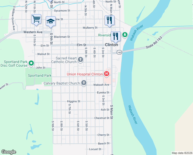 map of restaurants, bars, coffee shops, grocery stores, and more near 802 South 4th Street in Clinton