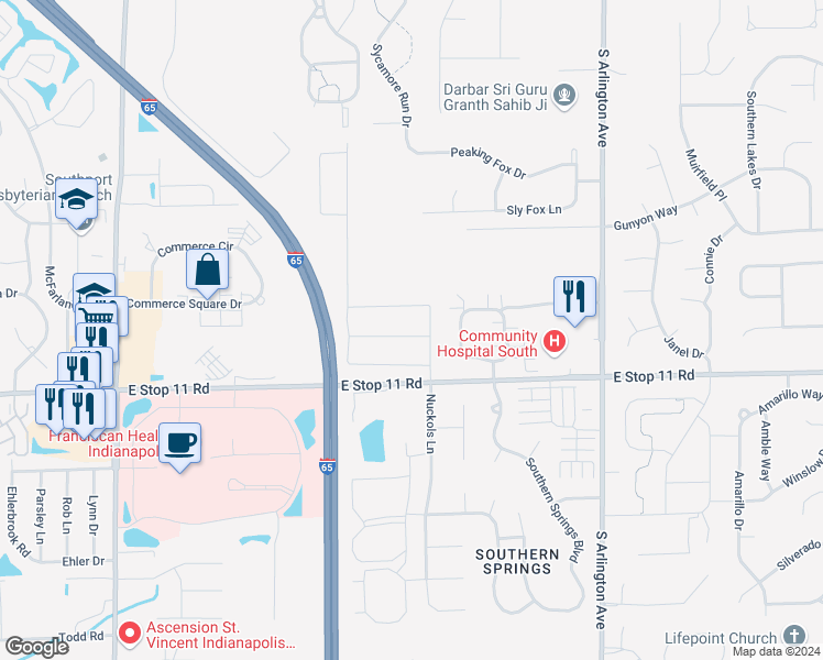map of restaurants, bars, coffee shops, grocery stores, and more near 5538G Greenhill Place in Indianapolis