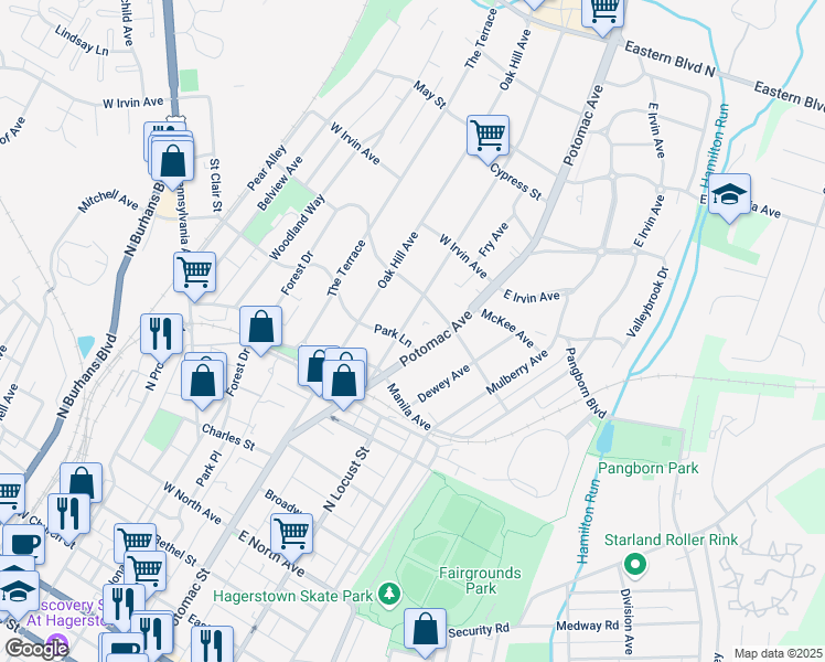map of restaurants, bars, coffee shops, grocery stores, and more near 908 Hamilton Boulevard in Hagerstown