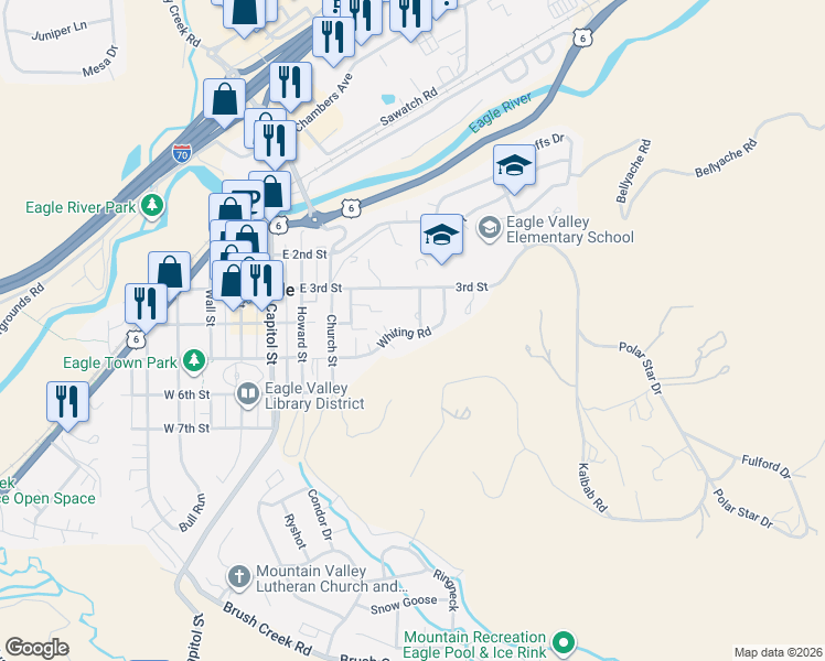 map of restaurants, bars, coffee shops, grocery stores, and more near 448 Whiting Rd in Eagle