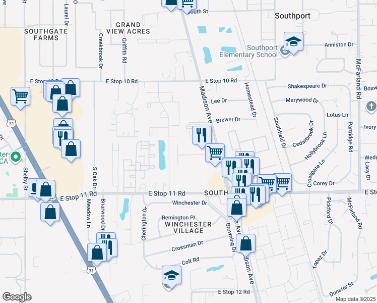map of restaurants, bars, coffee shops, grocery stores, and more near 1930 Lisa Walk Drive in Indianapolis