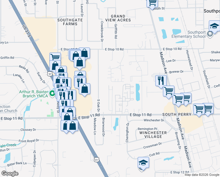 map of restaurants, bars, coffee shops, grocery stores, and more near 1542 Citrin Place in Indianapolis