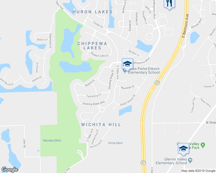 map of restaurants, bars, coffee shops, grocery stores, and more near 2828 Sleeping Ridge Way in Indianapolis