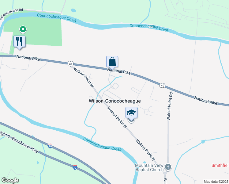 map of restaurants, bars, coffee shops, grocery stores, and more near 15630 Overview Circle in Hagerstown