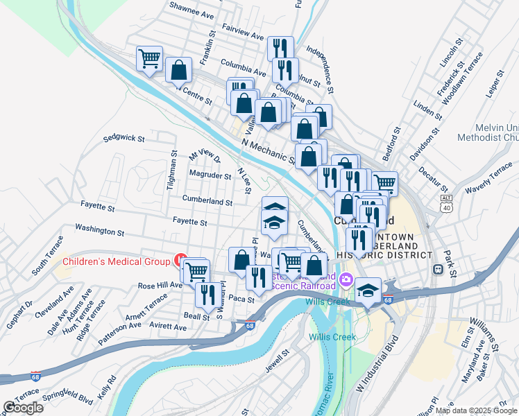 map of restaurants, bars, coffee shops, grocery stores, and more near 220 Cumberland Street in Cumberland
