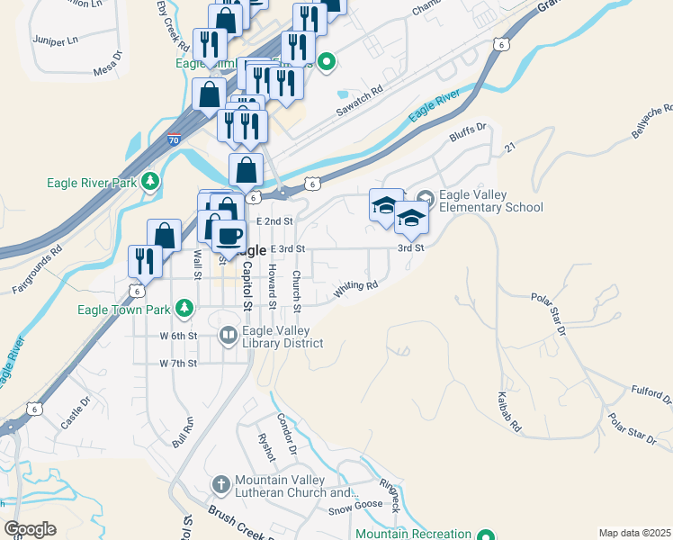 map of restaurants, bars, coffee shops, grocery stores, and more near 484 East 3rd Street in Eagle