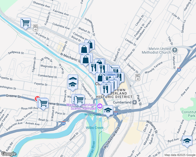 map of restaurants, bars, coffee shops, grocery stores, and more near 149 North Centre Street in Cumberland