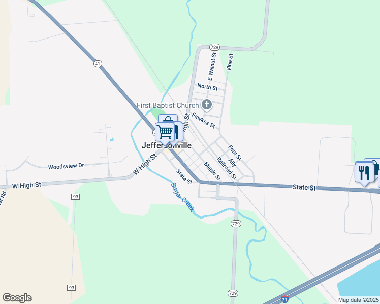 map of restaurants, bars, coffee shops, grocery stores, and more near 7 East Walnut Street in Jeffersonville