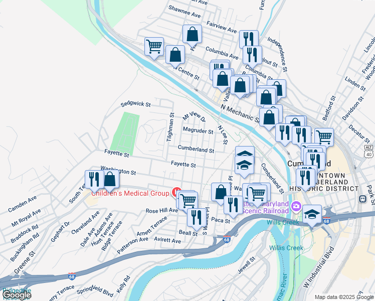 map of restaurants, bars, coffee shops, grocery stores, and more near 431 Cumberland Street in Cumberland