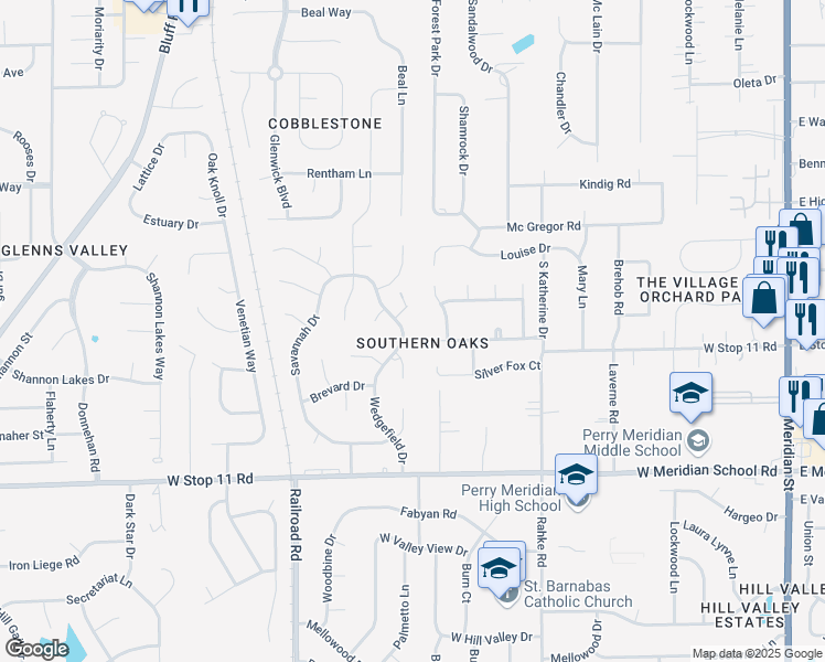 map of restaurants, bars, coffee shops, grocery stores, and more near 7711 Wedgefield Drive in Indianapolis