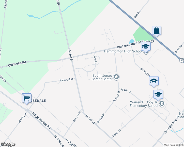 map of restaurants, bars, coffee shops, grocery stores, and more near 34 Lahn Lane in Hammonton