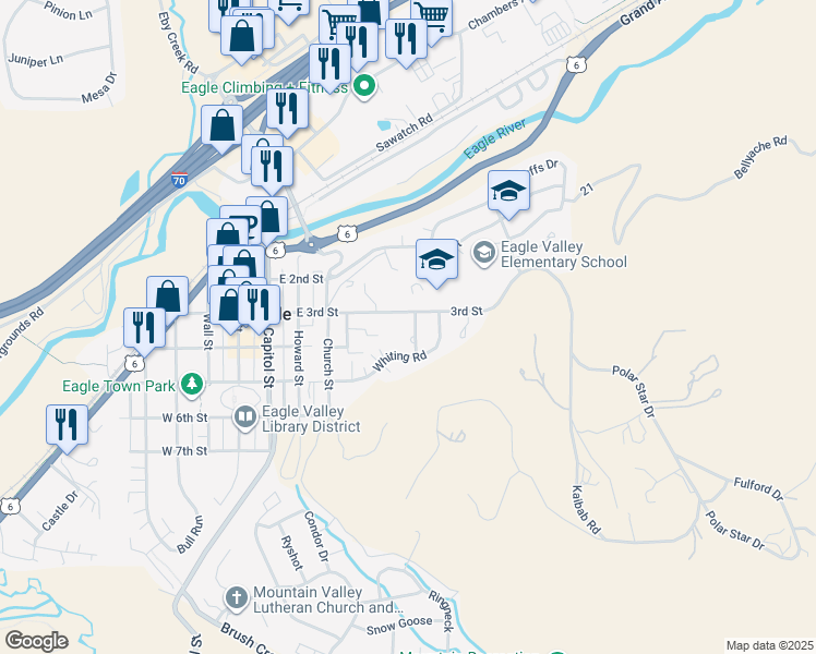 map of restaurants, bars, coffee shops, grocery stores, and more near 301-375 Young St in Eagle
