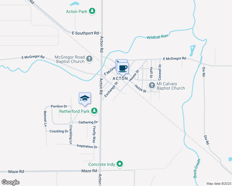 map of restaurants, bars, coffee shops, grocery stores, and more near 11055 Exchange Street in Indianapolis