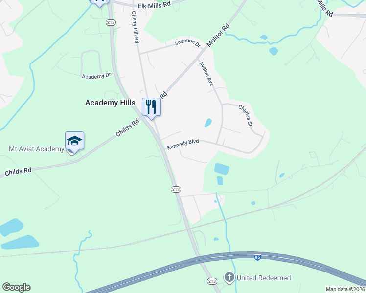 map of restaurants, bars, coffee shops, grocery stores, and more near 22 Highland Avenue in Elkton