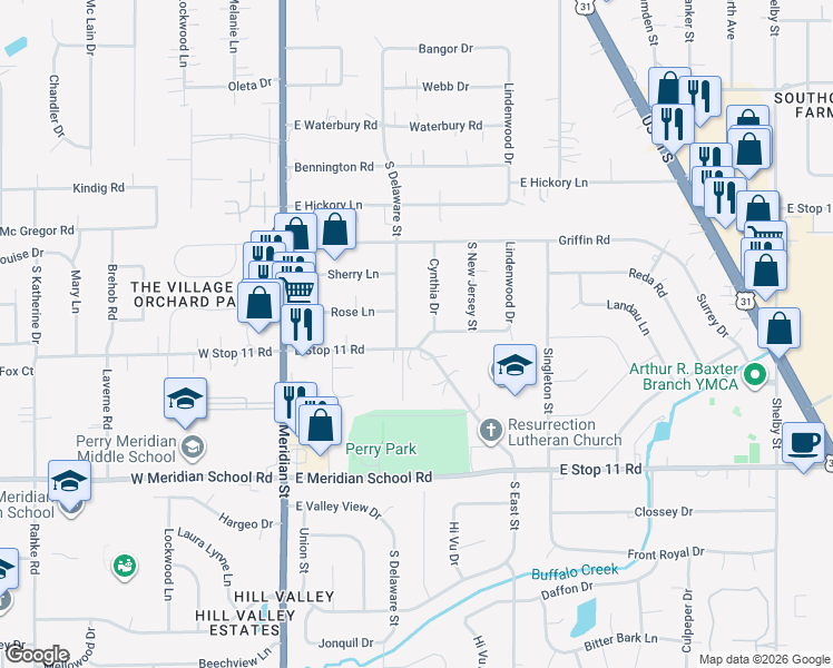 map of restaurants, bars, coffee shops, grocery stores, and more near 240 Benton Drive in Indianapolis
