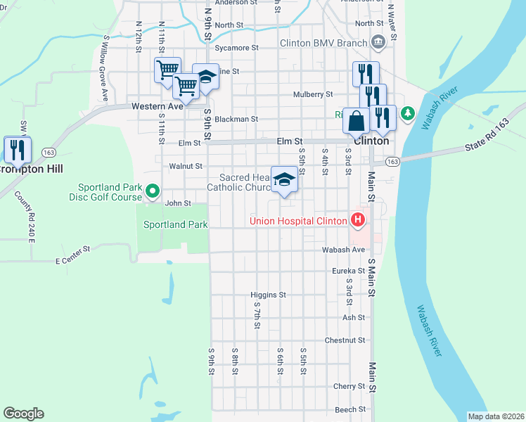 map of restaurants, bars, coffee shops, grocery stores, and more near 712 South 7th Street in Clinton