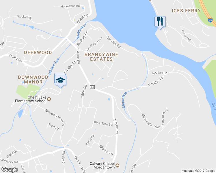 map of restaurants, bars, coffee shops, grocery stores, and more near 228 Rockley Road in Morgantown