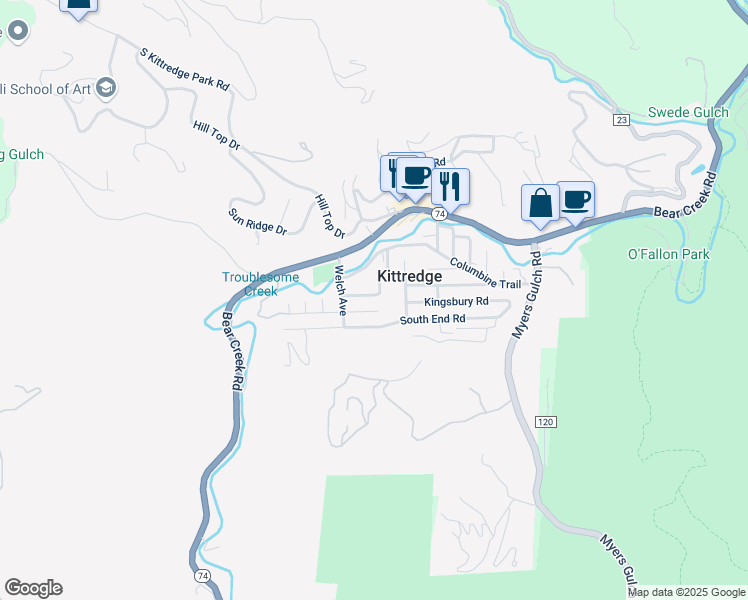 map of restaurants, bars, coffee shops, grocery stores, and more near 26332 Sheldon Street in Kittredge