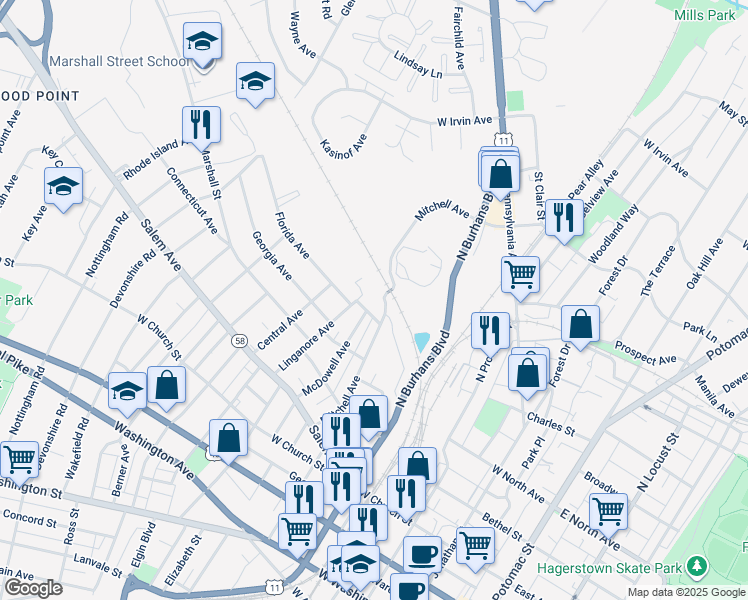 map of restaurants, bars, coffee shops, grocery stores, and more near 700 Linganore Avenue in Hagerstown