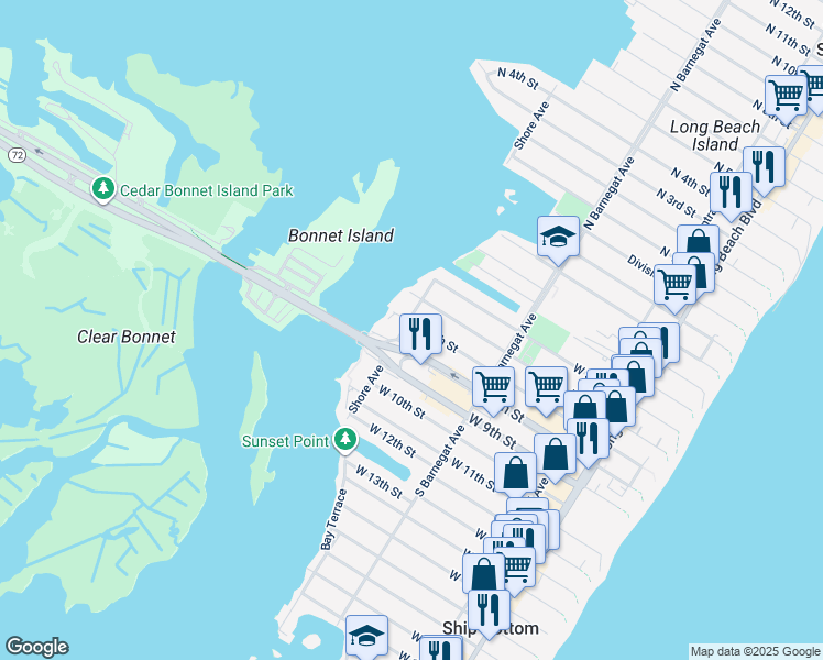 map of restaurants, bars, coffee shops, grocery stores, and more near 706 Shore Avenue in Ship Bottom