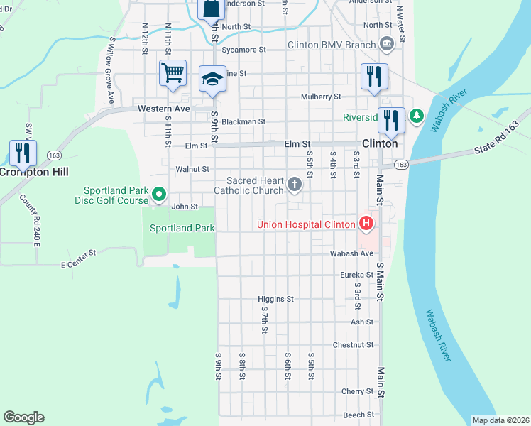 map of restaurants, bars, coffee shops, grocery stores, and more near 712 S 7th St in Clinton