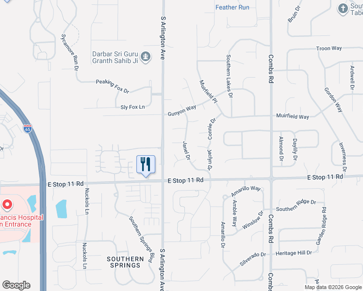 map of restaurants, bars, coffee shops, grocery stores, and more near 6023 Janel Circle in Indianapolis