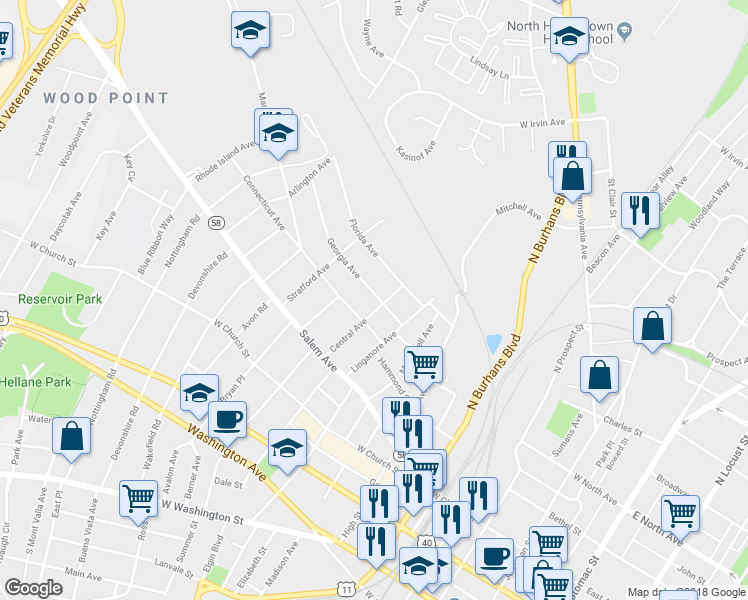 map of restaurants, bars, coffee shops, grocery stores, and more near 805 Georgia Ave in Hagerstown