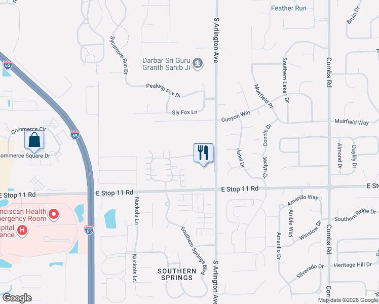map of restaurants, bars, coffee shops, grocery stores, and more near 5848 Edelle Drive in Indianapolis