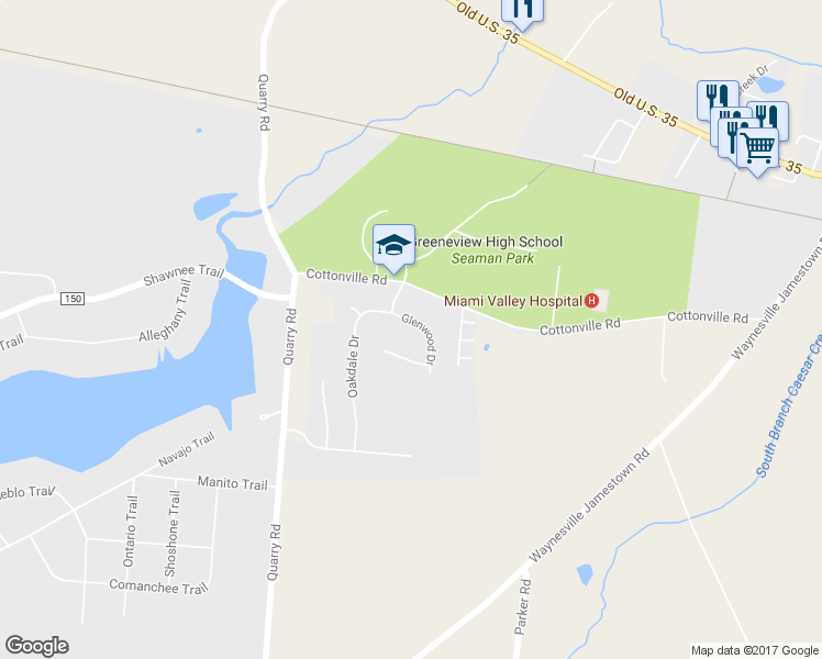 map of restaurants, bars, coffee shops, grocery stores, and more near 753 Glenwood Drive in Jamestown