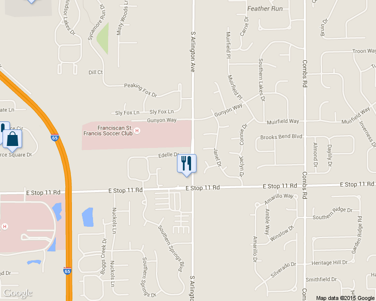 map of restaurants, bars, coffee shops, grocery stores, and more near 5930 Edelle Drive in Indianapolis