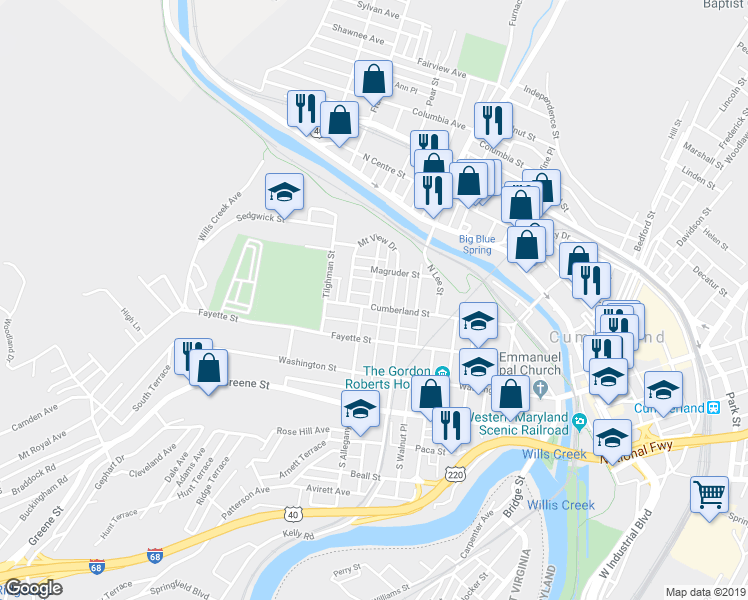map of restaurants, bars, coffee shops, grocery stores, and more near 431 Cumberland Street in Cumberland