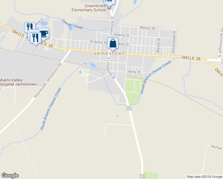 map of restaurants, bars, coffee shops, grocery stores, and more near 42 South Limestone Street in Jamestown